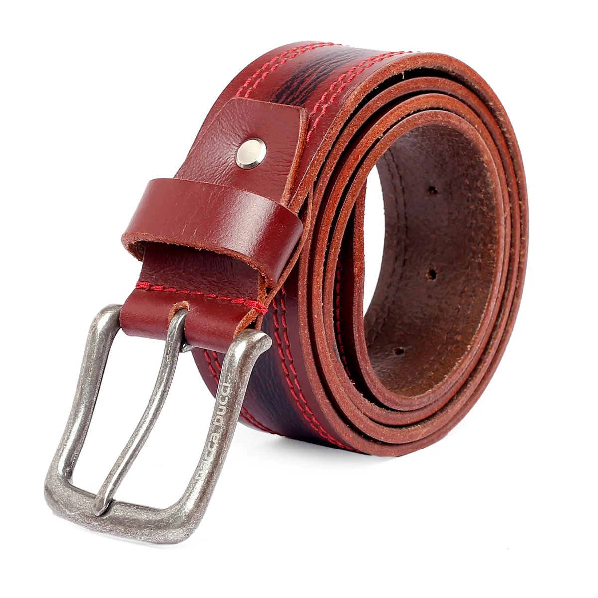 Bacca Bucci Leather Men's Work Belt - Heavy Duty Genuine Full Grain Leather With Buckle -Maroon - Image 4