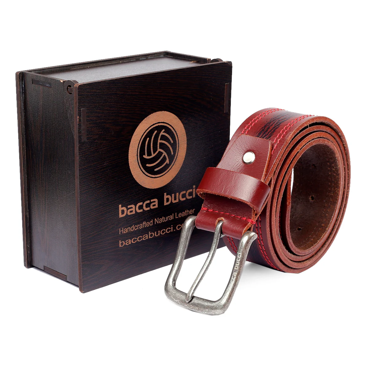 Bacca Bucci Leather Men's Work Belt - Heavy Duty Genuine Full Grain Leather With Buckle -Maroon - Image 5