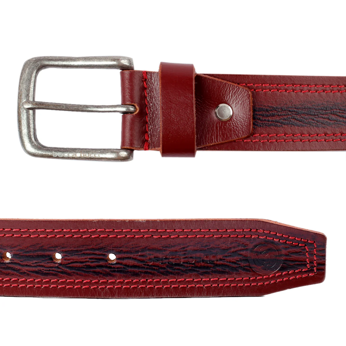 Bacca Bucci Leather Men's Work Belt - Heavy Duty Genuine Full Grain Leather With Buckle -Maroon - Image 6