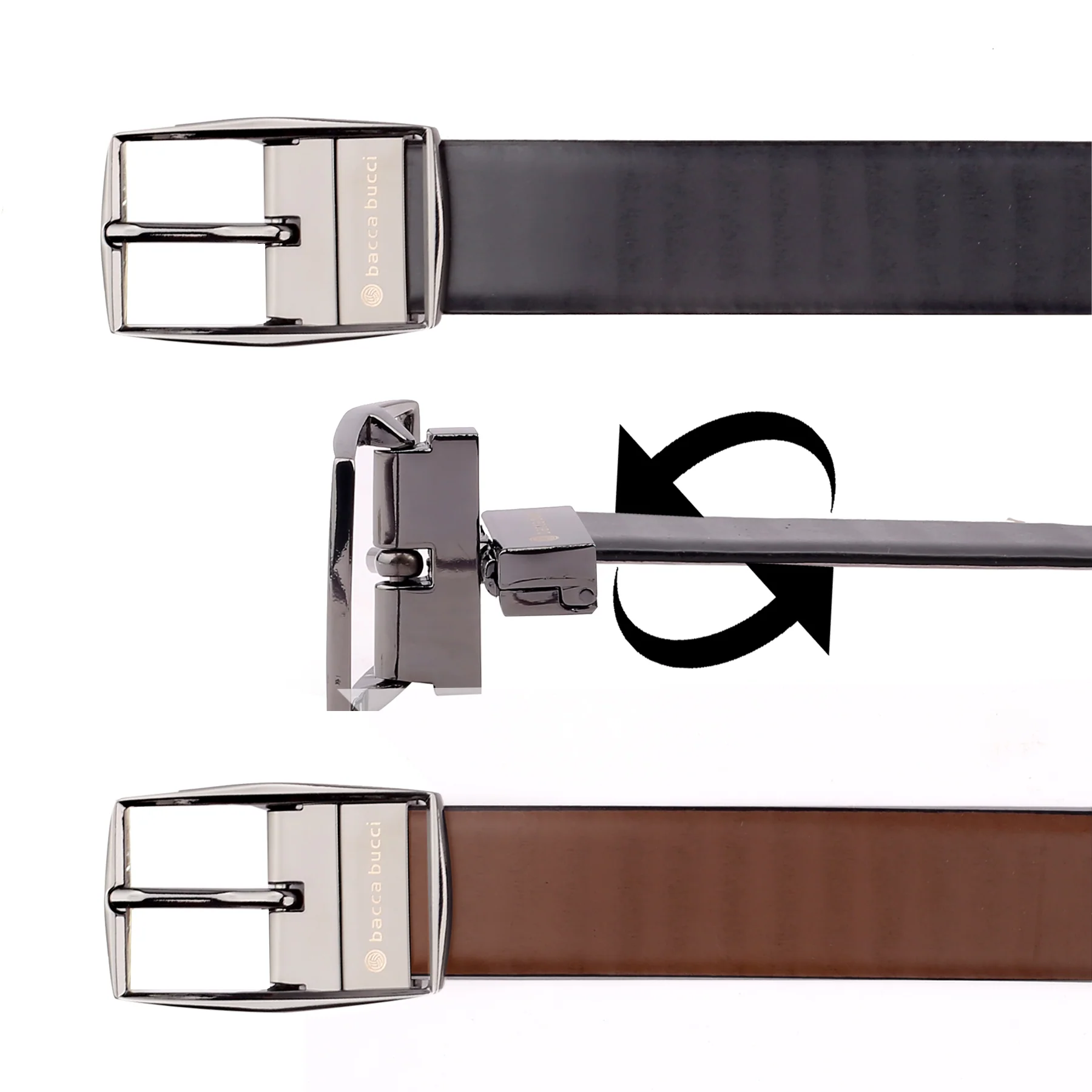 Bacca Bucci Reversible Genuine leather Classic Dress belt for Men-Black & Brown - Image 5