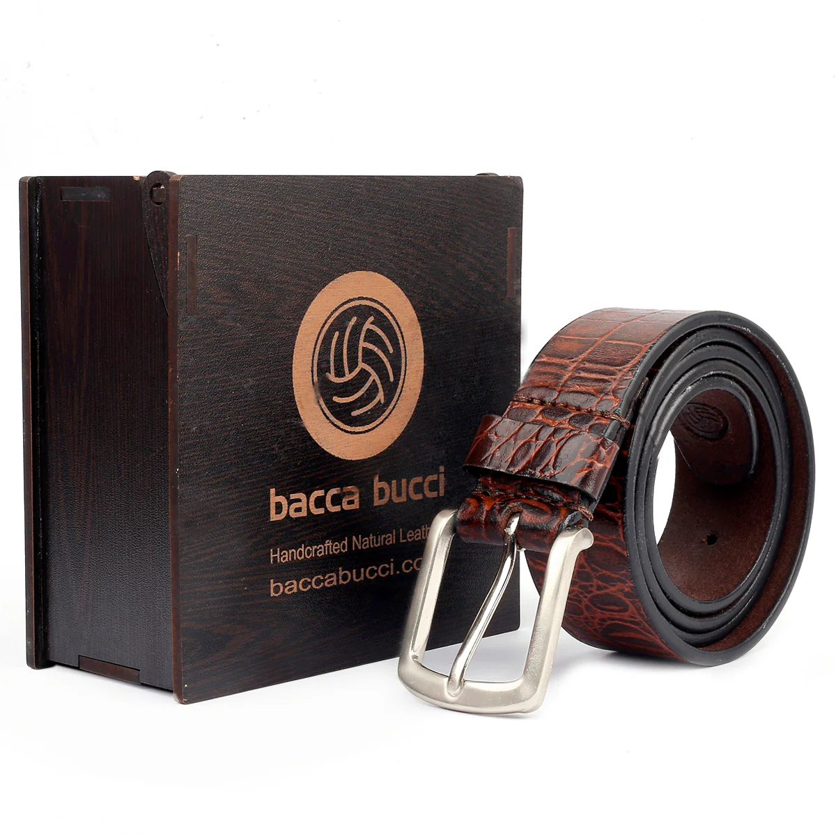 Bacca Bucci Smooth Grain Leather with Croco Embossed Belt for Men - Image 4