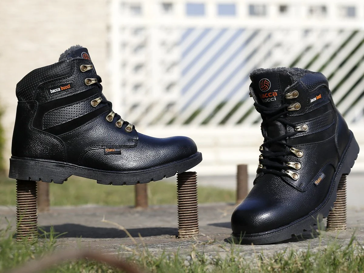 Bacca Bucci 6 Inches Steel Toe Cap Genuine Leather Boots with Fur - Image 5
